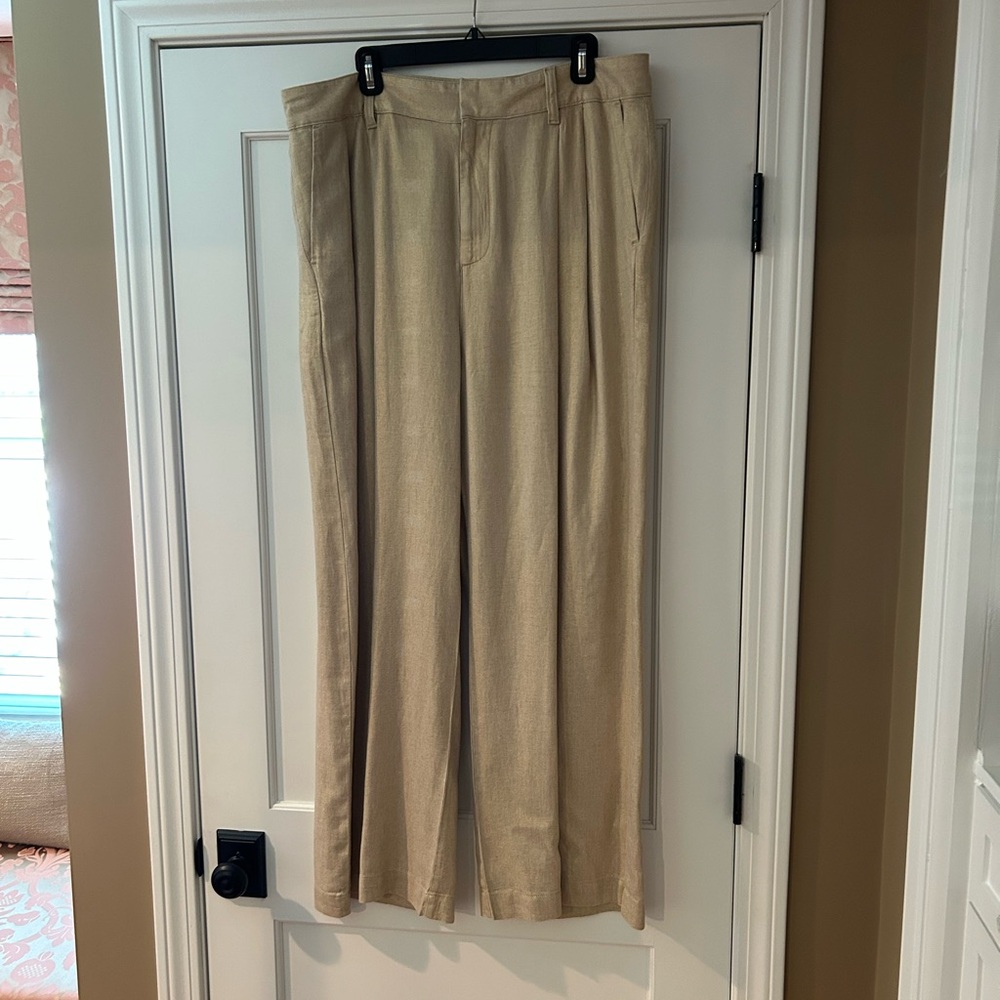 GAP, woman’s pants, linen, tan with gold flecks,pleated front,almost new